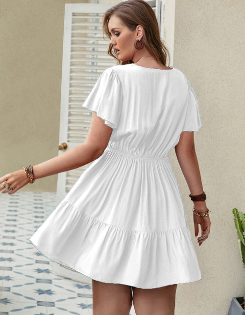 Load image into Gallery viewer, Plus Size Ruffle Hem V-Neck Short Sleeve Dress
