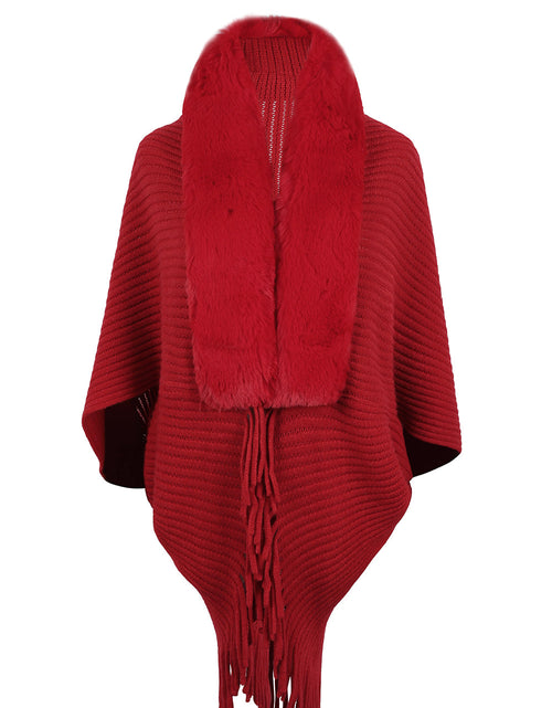 Load image into Gallery viewer, Fringe Detail Long Sleeve Ribbed Poncho
