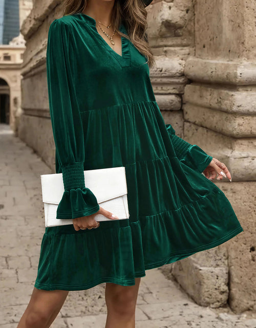 Load image into Gallery viewer, Perfee Notched Long Sleeve Tiered Dress
