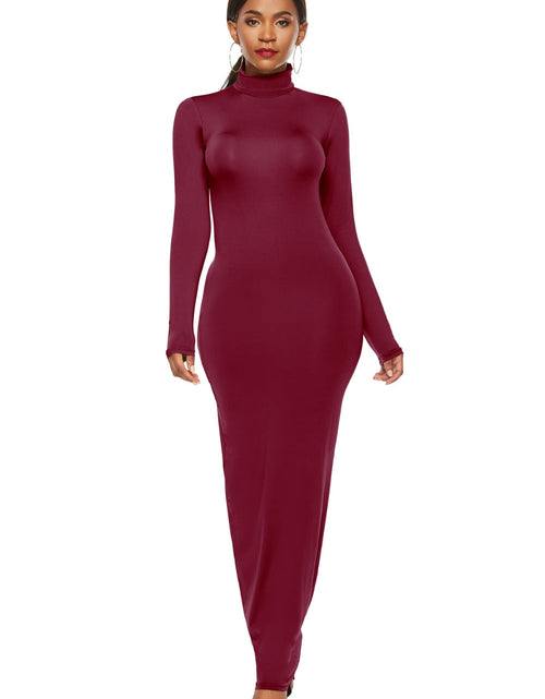 Load image into Gallery viewer, Mock Neck Long Sleeve Maxi Slim Dress
