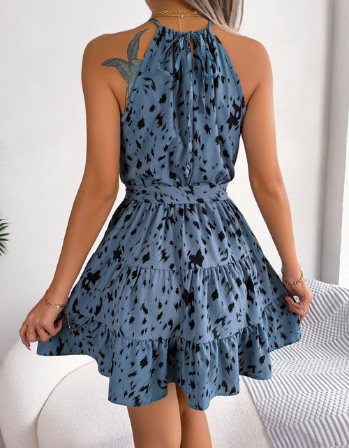 Load image into Gallery viewer, Halter Neck Printed Tie Waist Sleeveless Mini Dress
