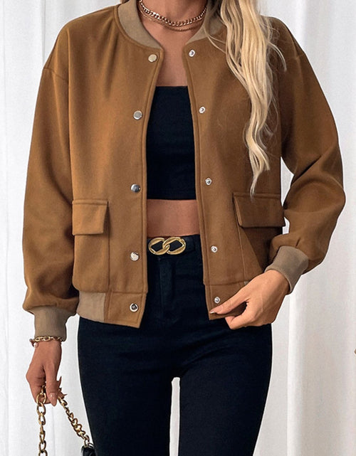Load image into Gallery viewer, Perfee Baseball Collar Snap Down Long Sleeve Jacket
