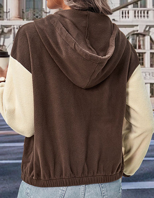 Load image into Gallery viewer, Perfee Two-Tone Zip-Up Dropped Shoulder Hooded Jacket
