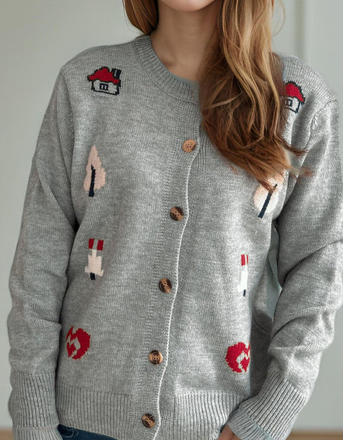 Load image into Gallery viewer, Button Up Round Neck Long Sleeve Cardigan
