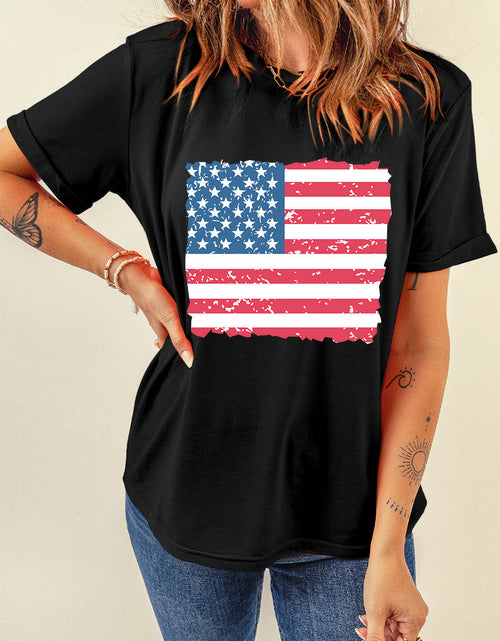Load image into Gallery viewer, US Flag Round Neck Short Sleeve T-Shirt
