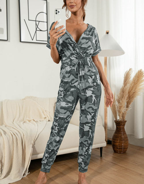 Load image into Gallery viewer, Surplice Neck Tied Short Sleeve Jumpsuit
