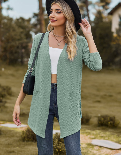 Load image into Gallery viewer, Cable-Knit Long Sleeve Cardigan with Pocket
