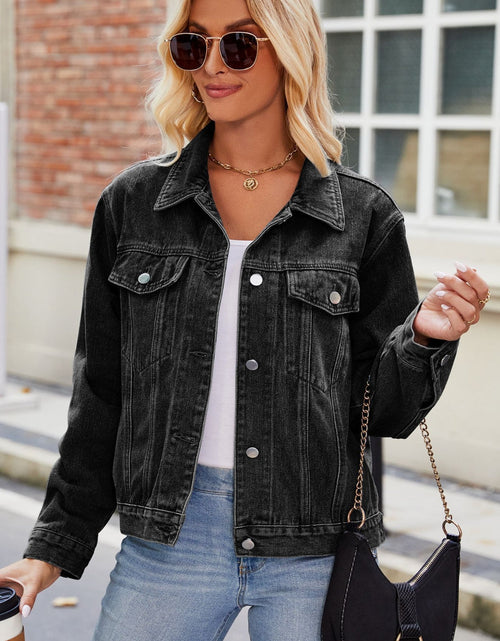 Load image into Gallery viewer, Pocketed Collared Neck Denim Jacket
