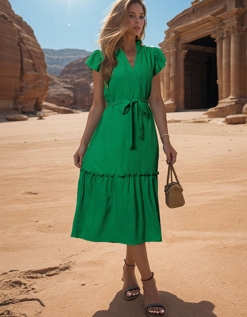 Load image into Gallery viewer, Perfee Tied Notched Cap Sleeve Dress
