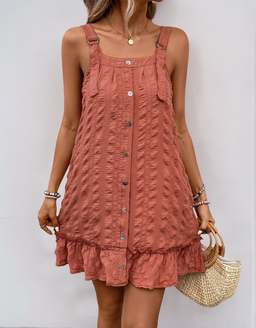 Load image into Gallery viewer, Perfee Texture Square Neck Wide Strap Mini Dress

