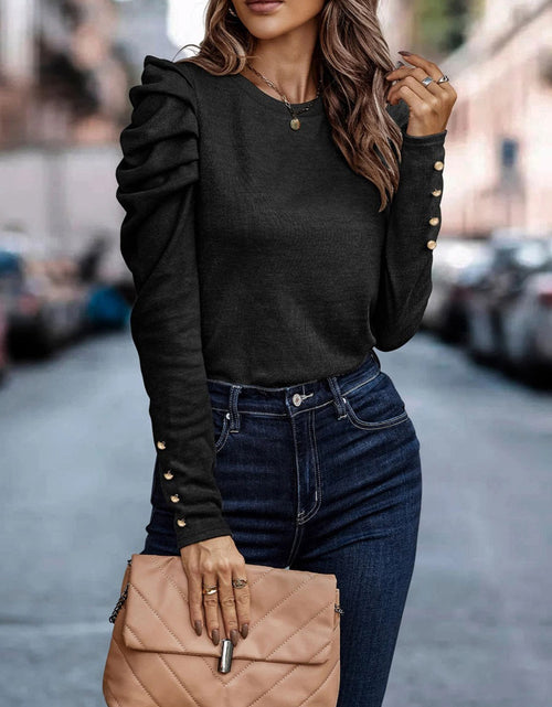 Load image into Gallery viewer, Decorative Button Puff Sleeve T-Shirt
