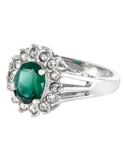 Load image into Gallery viewer, Vintage Jewelry Genuine Stone or Crystal Surrounded by Clear Austrian Crystals Ring Made in the USA by PVD Vintage Jewelry
