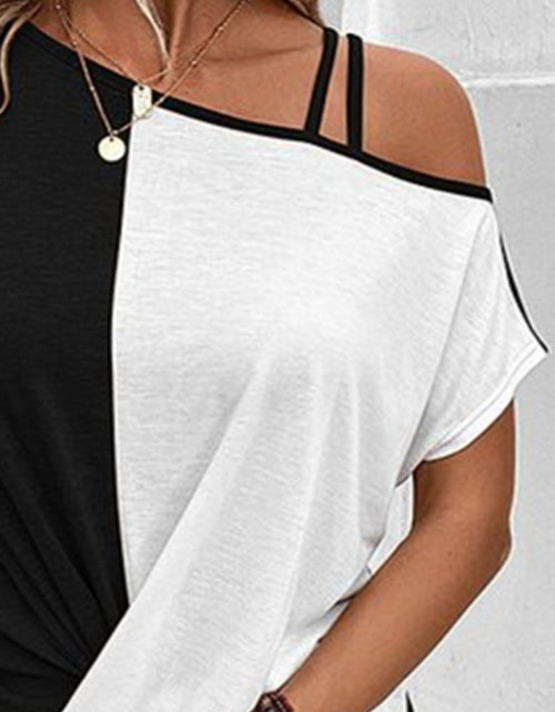 Load image into Gallery viewer, Contrast Asymmetrical Neck Short Sleeve T-Shirt
