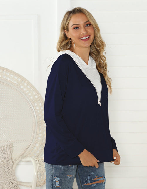 Load image into Gallery viewer, Shiny Contrast Zip Detail Hoodie
