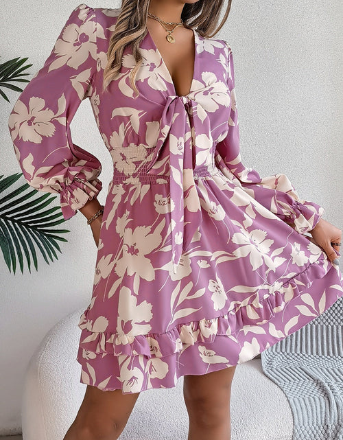 Load image into Gallery viewer, Tied Ruffled Printed Long Sleeve Dress
