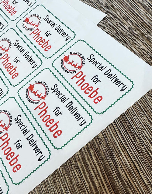 Load image into Gallery viewer, Sheet Of 21 Personalised Name North Pole Express Delivery Christmas Present Stickers Gift Labels Christmas stickers by WinsterCreations™ Official Store
