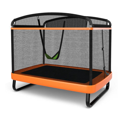 Load image into Gallery viewer, 6 Feet Kids Entertaining Trampoline with Swing Safety Fence-Orange
