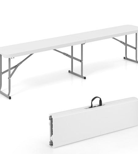 6 Feet Plastic Folding Bench Picnic Camping Dining Seat with Carrying Handle-White