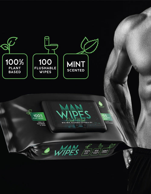 Load image into Gallery viewer, 12 Pack of Flushable Man Wipes (1200 Mint Scented Wipes) by Pursonic
