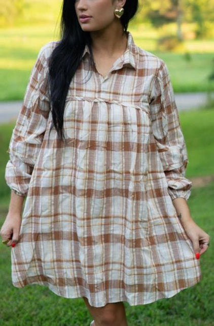 Load image into Gallery viewer, Dana Plaid Babydoll Dress by Threaded Pear
