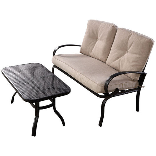 Load image into Gallery viewer, 2 Pieces Patio Outdoor Cushioned Coffee Table Seat-Beige
