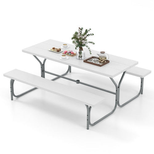 Load image into Gallery viewer, 6 FT Picnic Table Bench Set Dining Table and 2 Benches with Metal Frame and HDPE Tabletop-White
