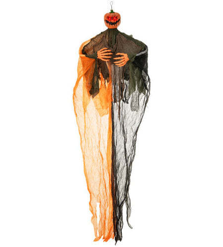 6 Feet Hanging Pumpkin Ghost with Red Glowing Eyes and Bendable Arms