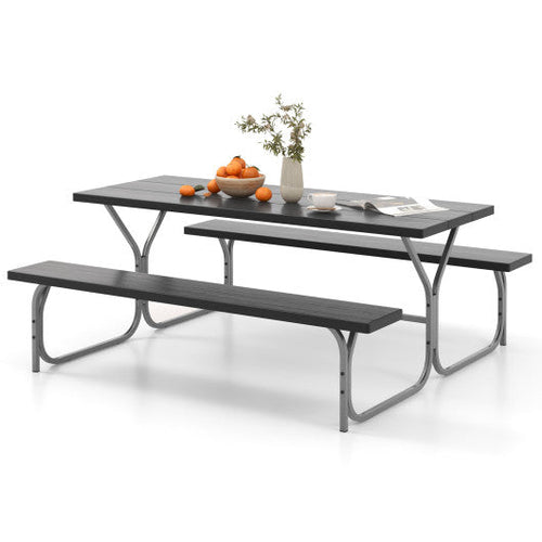 Load image into Gallery viewer, 6 Feet Picnic Table Bench Set with HDPE Tabletop for 8 Person-Black
