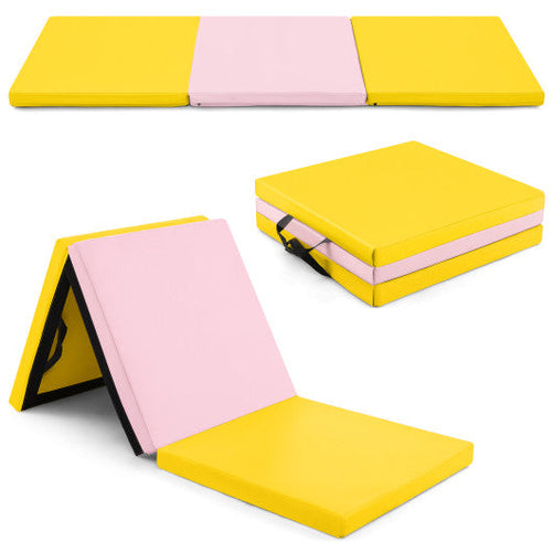 Load image into Gallery viewer, 6 x 2 FT Tri-Fold Gym Mat with Handles and Removable Zippered Cover-Yellow
