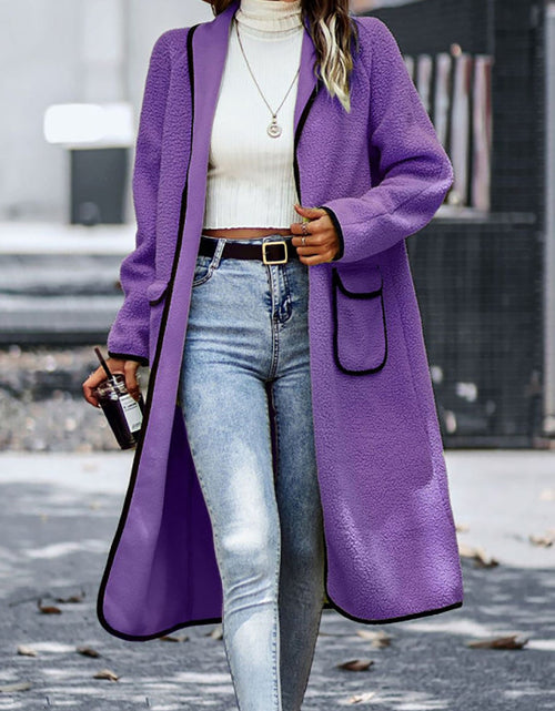 Load image into Gallery viewer, Full Size Contrast Trim Long Sleeve Coat with Pockets
