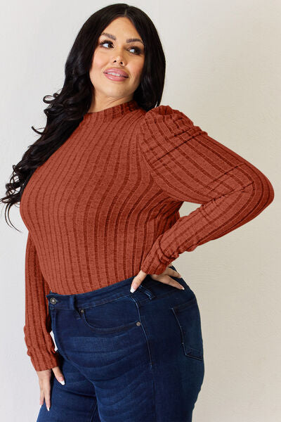 Load image into Gallery viewer, Basic Bae Full Size Ribbed Mock Neck Puff Sleeve T-Shirt
