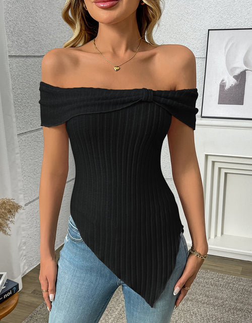 Load image into Gallery viewer, Ribbed Off-Shoulder Asymmetrical Hem T-Shirt
