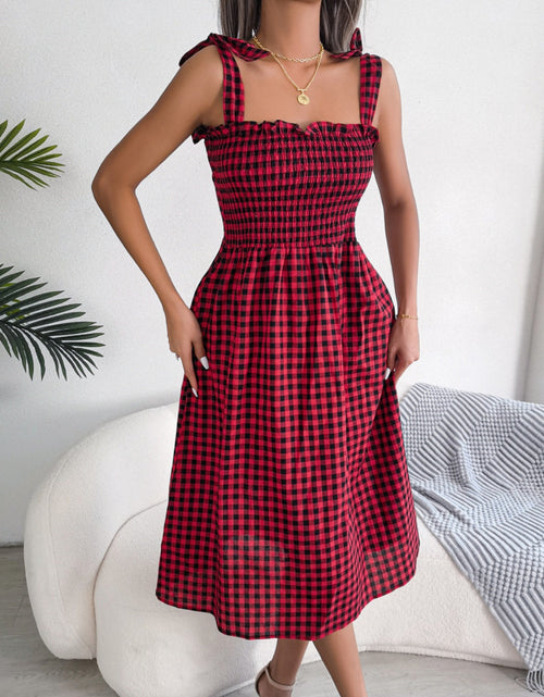 Load image into Gallery viewer, Frill Plaid Square Neck Midi Dress
