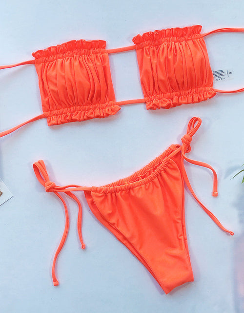 Load image into Gallery viewer, Frill Trim Ruched Bikini Set
