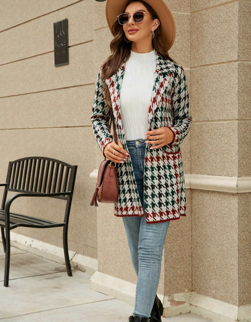 Load image into Gallery viewer, Printed Open Front Lapel Collar Cardigan with Pockets
