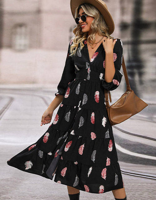 Load image into Gallery viewer, Perfee Printed V-Neck Slit Dress
