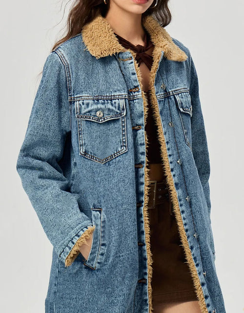 Load image into Gallery viewer, Pocketed Button Up Denim Jacket with Fur Lining
