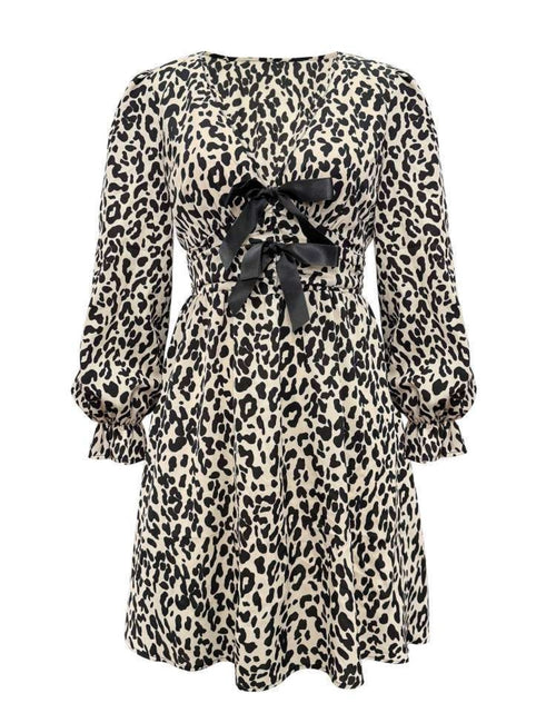 Load image into Gallery viewer, Leopard V-Neck Flounce Sleeve Dress
