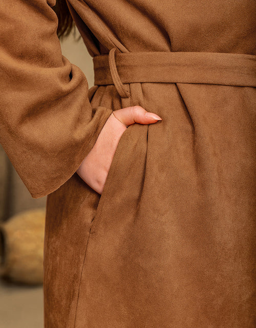 Load image into Gallery viewer, Plus Size Tied Long Sleeve Hooded Coat with Pockets
