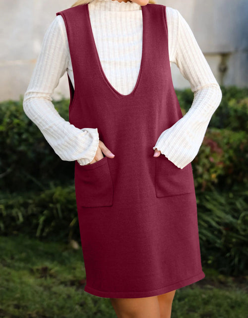 Load image into Gallery viewer, Lovelet Pocketed V-Neck Mini Sweater Overall Dress
