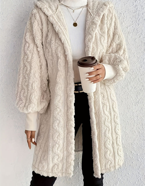 Load image into Gallery viewer, Open Front Long Sleeve Fuzzy Hooded Jacket
