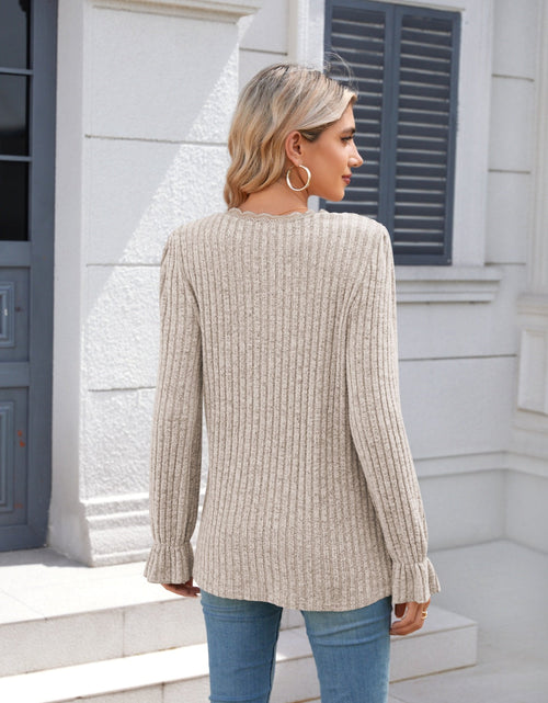 Load image into Gallery viewer, Lace Detail V-Neck Long Sleeve T-Shirt
