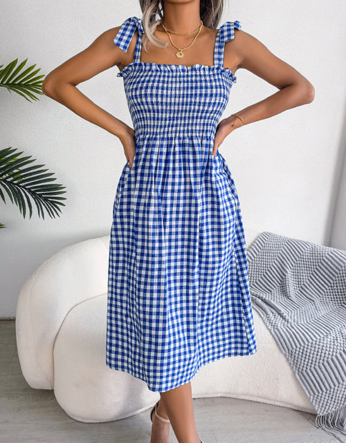Load image into Gallery viewer, Frill Plaid Square Neck Midi Dress
