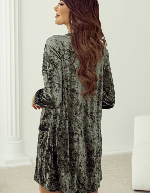 Load image into Gallery viewer, Notched Long Sleeve Mini Dress with Pockets
