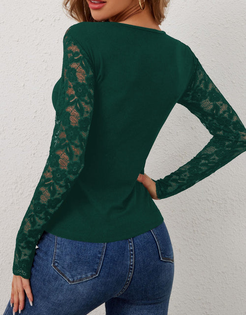 Load image into Gallery viewer, Lace Wavy Hem V-Neck Long Sleeve Top
