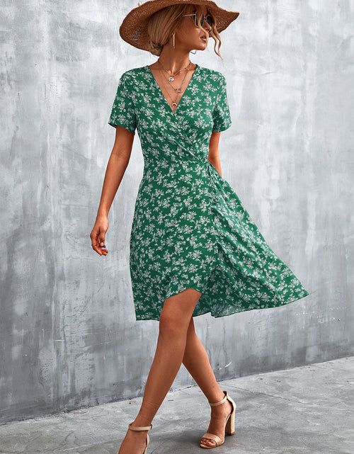 Load image into Gallery viewer, Floral Surplice Neck Flutter Sleeve Dress
