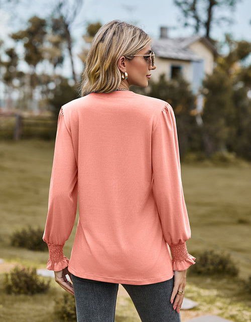 Load image into Gallery viewer, Notched Neck Flounce Sleeve Blouse
