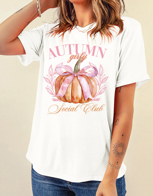 Load image into Gallery viewer, Pumpkin Graphic Round Neck Short Sleeve T-Shirt
