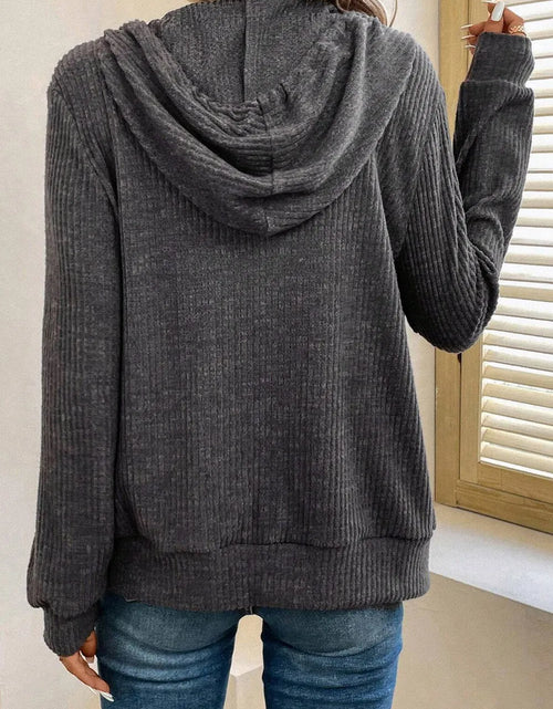 Load image into Gallery viewer, Drawstring Zip Up Long  Sleeve Hooded Jacket
