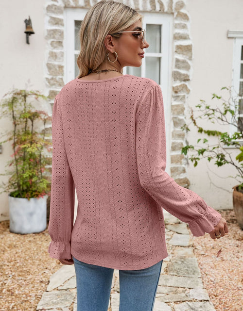 Load image into Gallery viewer, Eyelet Lace Trim Flounce Sleeve Blouse
